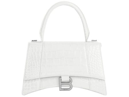 Balenciaga Hourglass Small Top Handle Bag Crocodile Embossed White Online Sale