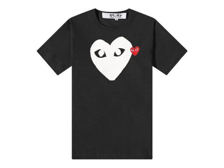 Cdg Double Heart Logo Tee Black White Red Fashion