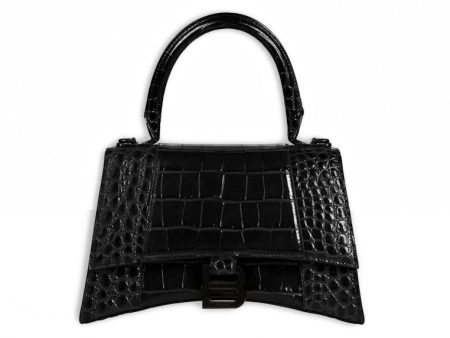 Balenciaga Crocodile Embossed Hourglass Top Handle Small Black Supply