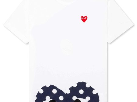 Comme Des Garcons Play Polka Dot Navy Half Heart T-Shirt White Online Hot Sale