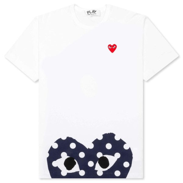 Comme Des Garcons Play Polka Dot Navy Half Heart T-Shirt White Online Hot Sale