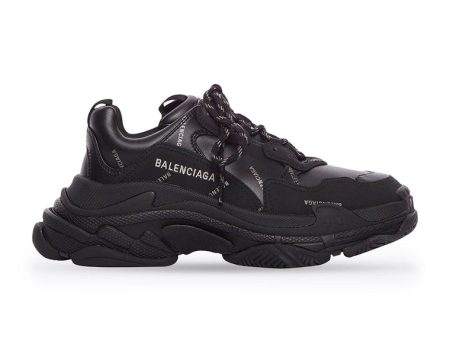 Balenciaga Triple S Allover Logo Black Grey Leather Free Cheap