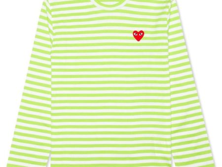 Comme Des Garcons Play Pastelle Striped L S T-Shirt Green White Hot on Sale