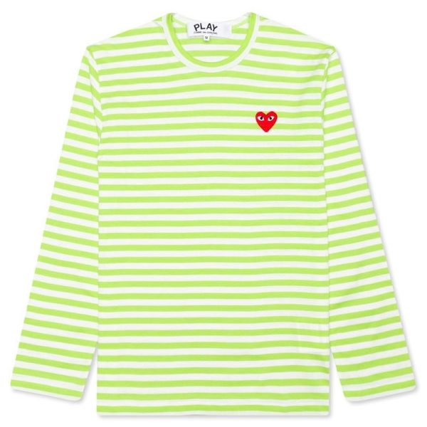 Comme Des Garcons Play Pastelle Striped L S T-Shirt Green White Hot on Sale