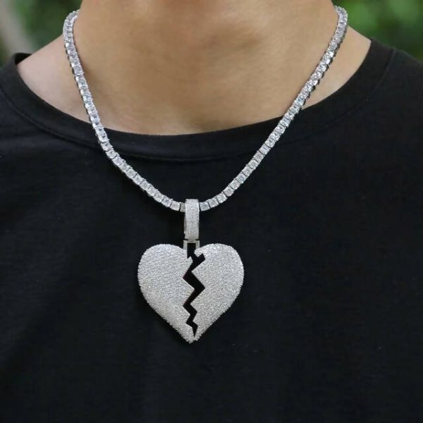 BROKEN HEART ICED OUT PENDANT (SILVER) Supply