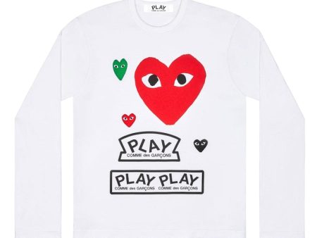 Comme Des Garcons Play Multi Logo Red Heart Long Sleeve T-Shirt White Online Sale