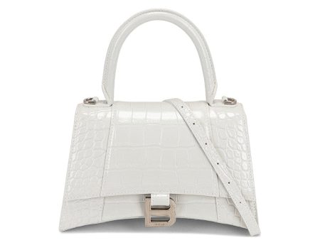 Balenciaga Crocodile Embossed Hourglass Top Handle Small White Discount