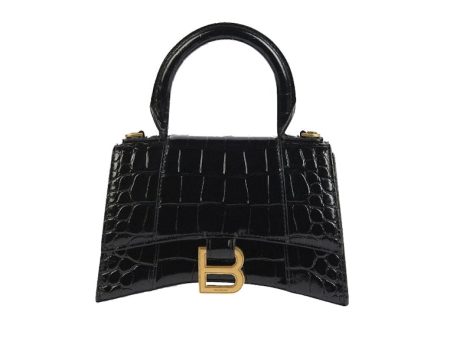 Balenciaga Crocodile Embossed Hourglass Top Handle Xs Black Sale