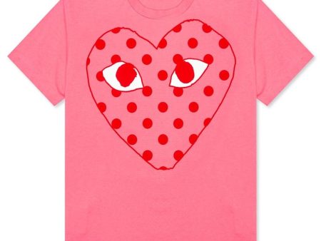 Comme Des Garcons Play Pastelle Polka Dot Red Heart T-Shirt Pink Online Hot Sale