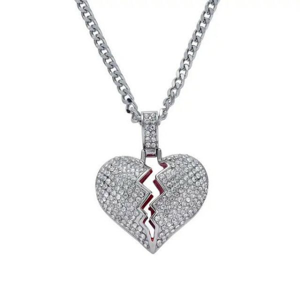 BROKEN HEART ICED OUT PENDANT (SILVER) Supply