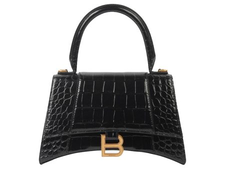 Balenciaga Hourglass Small Top Handle Bag Crocodile Embossed Black Online Sale