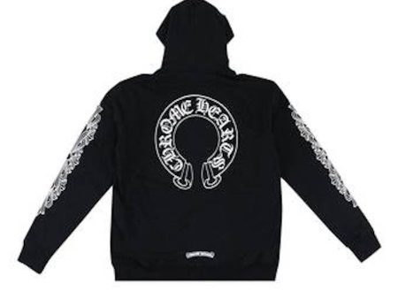 Chrome Hearts Horseshoe Floral Cross Sleeve Zip Up Hoodie Black White Online Hot Sale