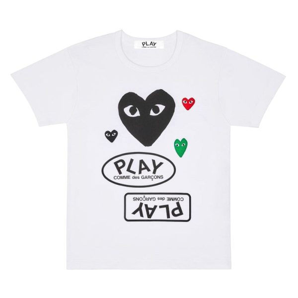 Comme Des Garcons Play Multi Logo Black Heart T-Shirt White on Sale