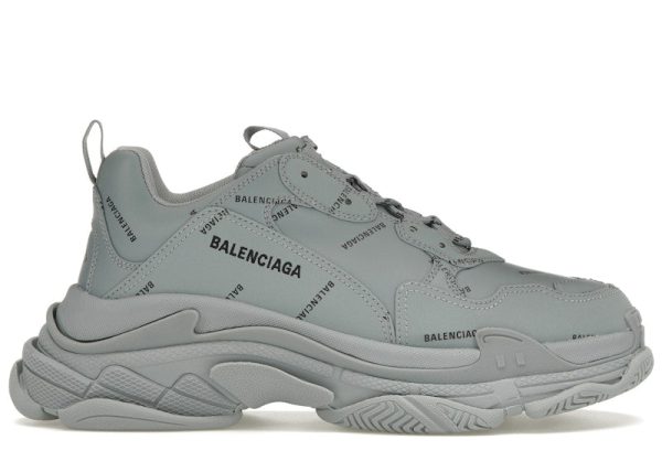 Balenciaga Triple S Allover Logo Grey Black For Sale