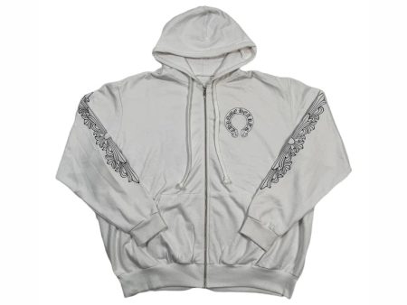 Chrome Hearts Horseshoe Floral Zip Up Hoodie White For Sale