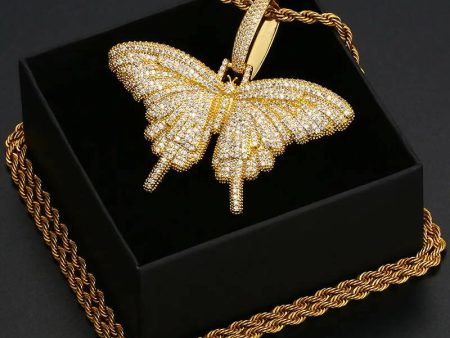 BUTTERFLY ICED OUT PENDANT For Cheap